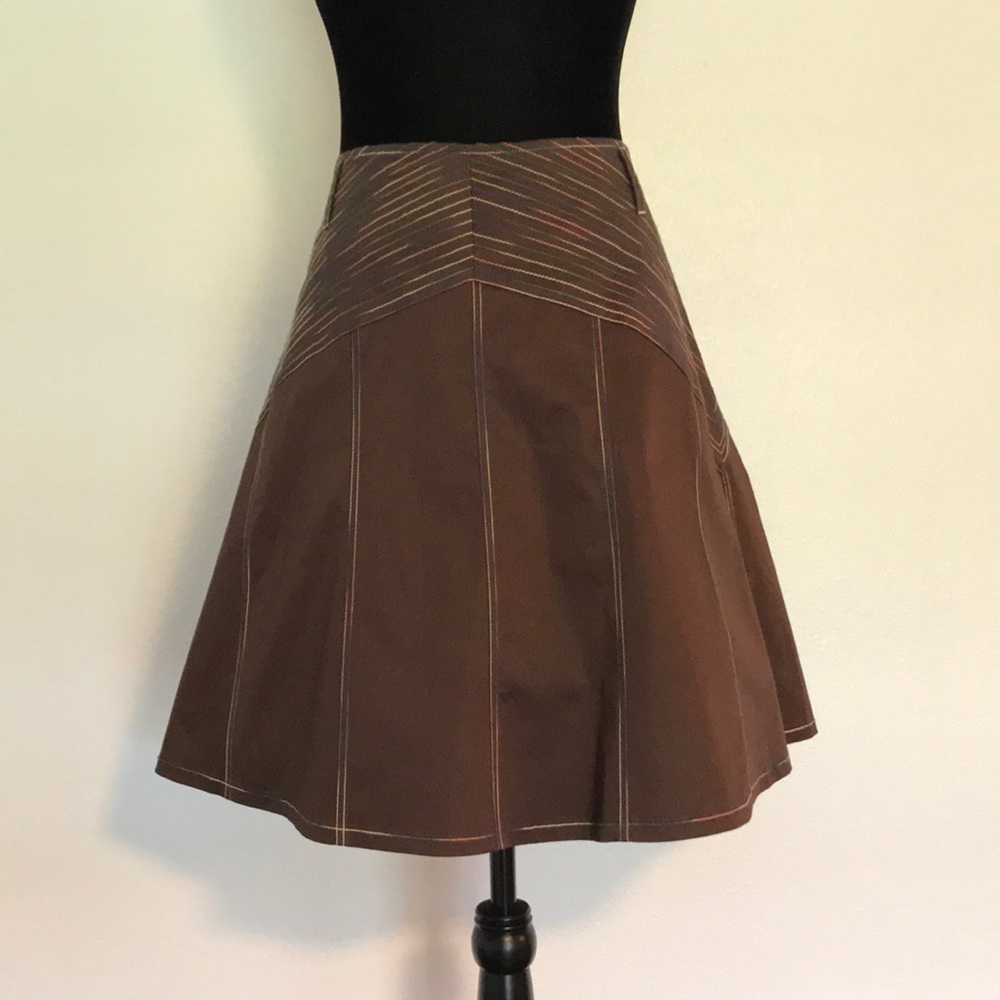 Brown BCBGirls Skirt with Colorful Threads Design and Belt Loops Size 12